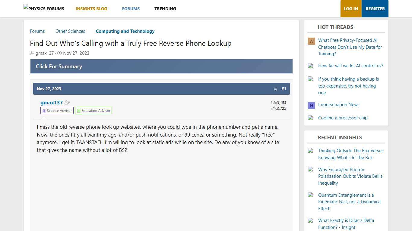 Find Out Who's Calling with a Truly Free Reverse Phone Lookup • Physics Forums